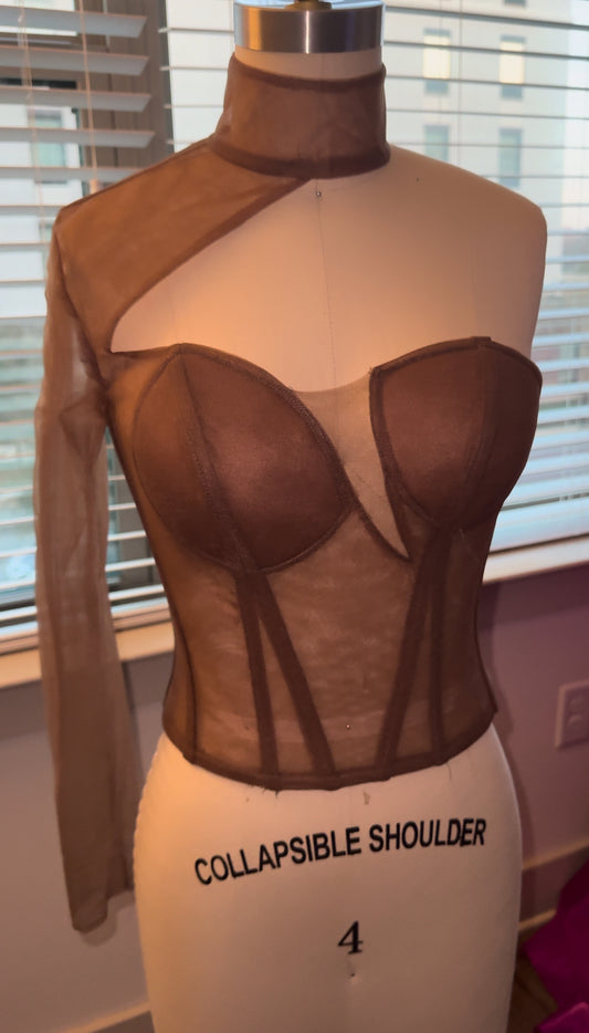 PREORDER One sleeve/ Brown Dream Tulle SAMPLE CORSET