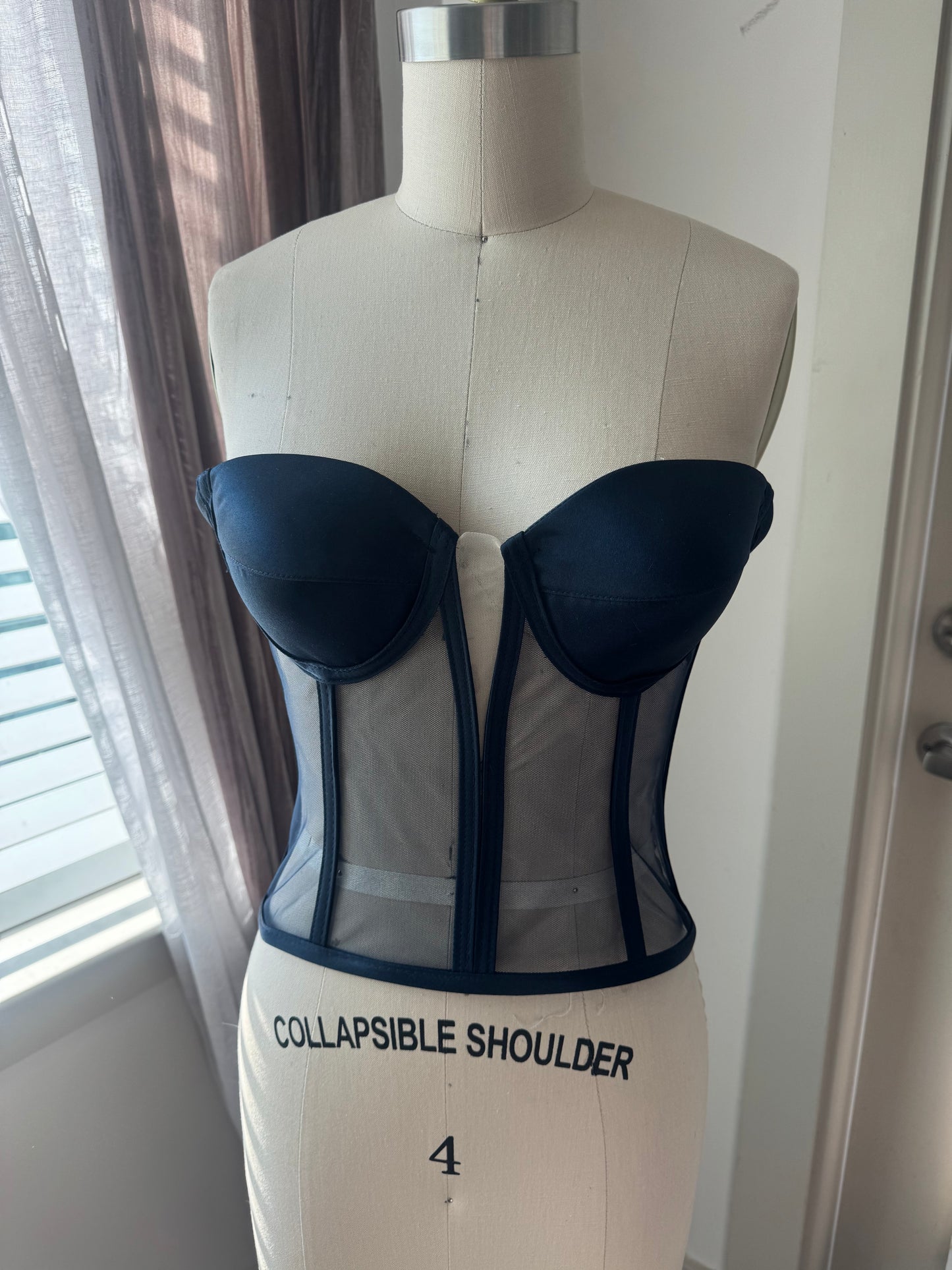 Navy Blue Sweetheart Open Neckline Transparent Corset