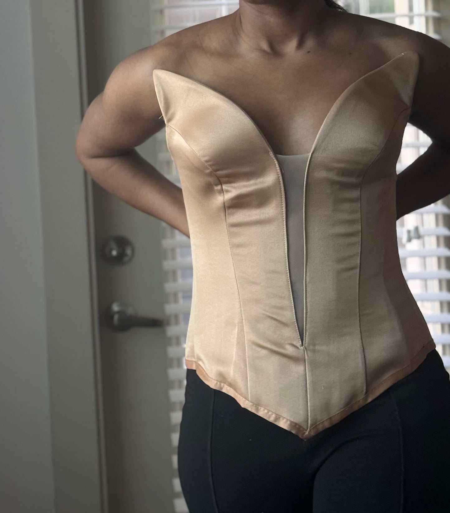 Caramel Full Satin Deep V Corset