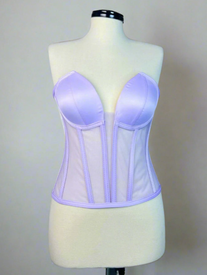 Light Purple Deep V Transparent Corset