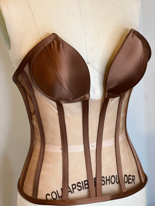 Penny Brown Deep V Transparent Corset