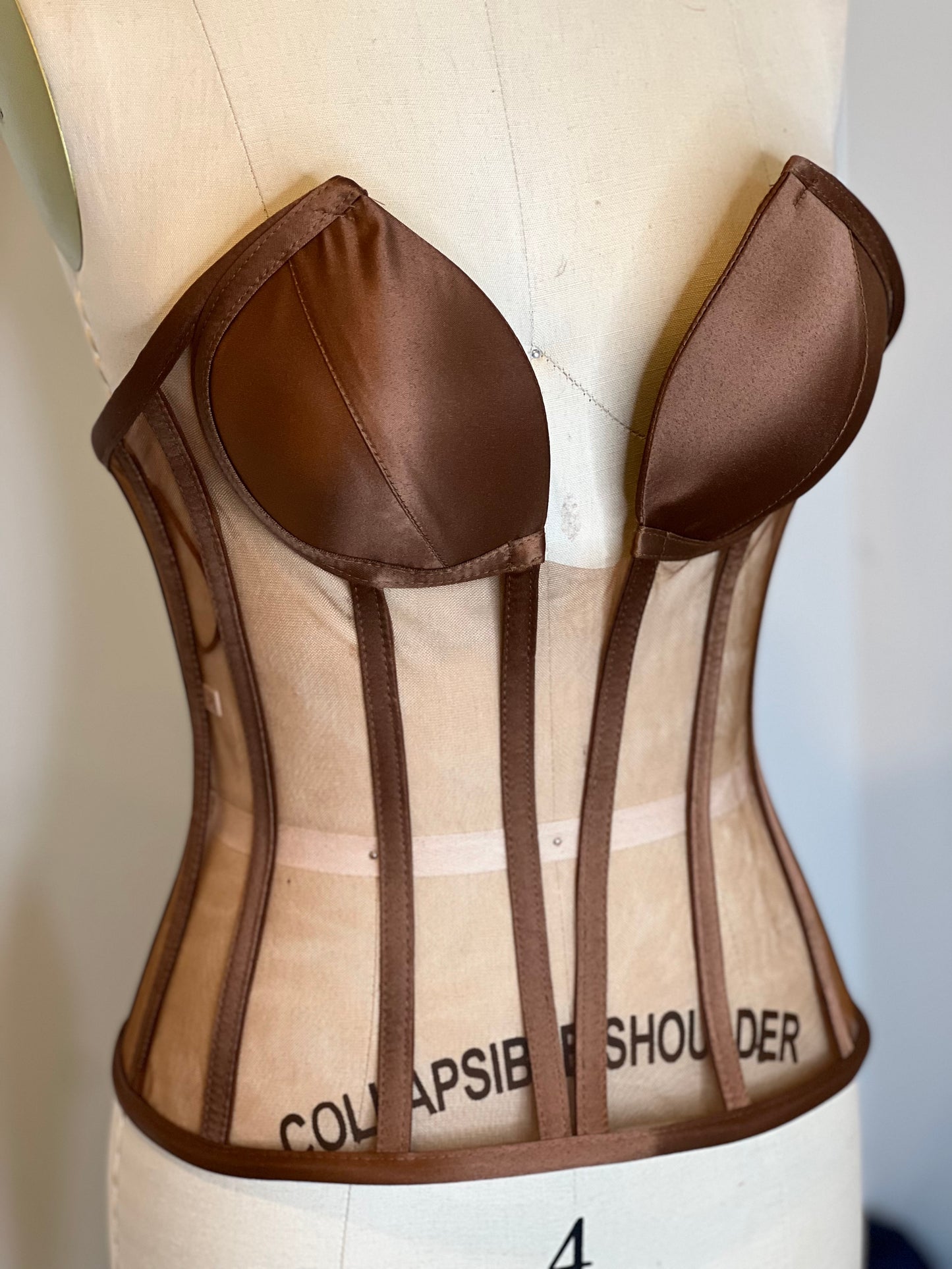 Penny Brown Deep V Transparent Corset