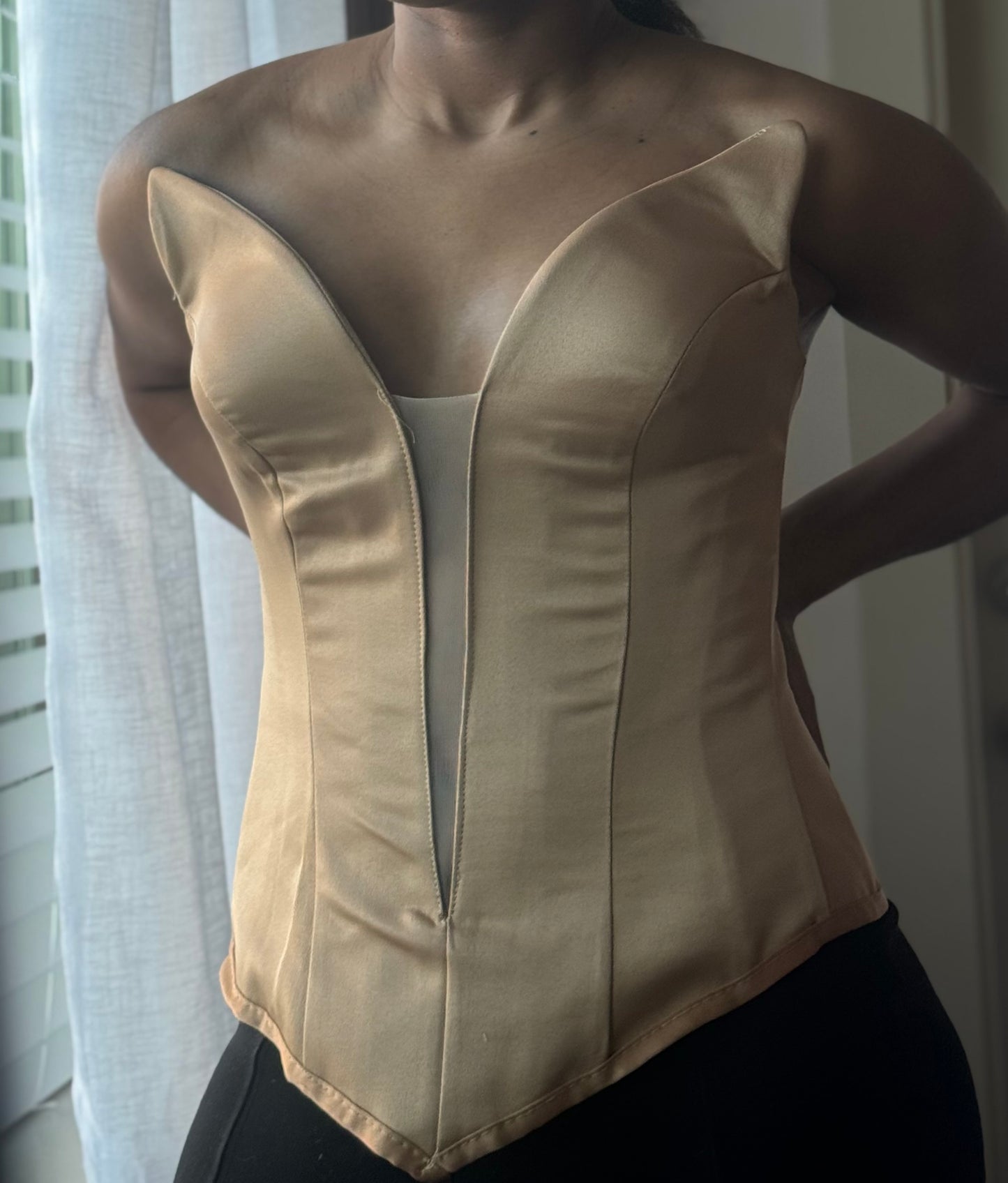 Caramel Full Satin Deep V Corset