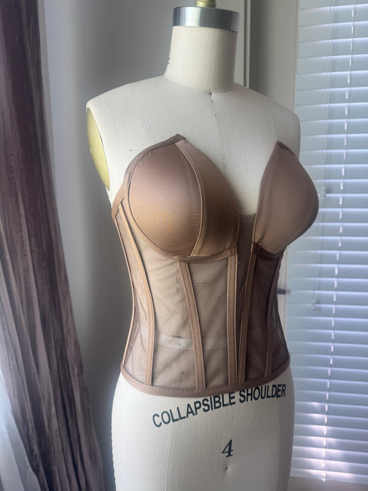 Medium Brown Deep V Transparent Corset
