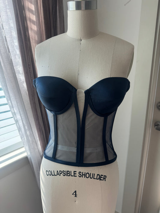 Navy Blue Sweetheart Open Neckline Transparent Corset
