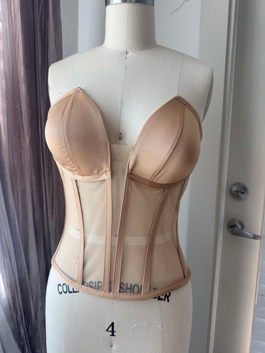 "Caramel" Deep V Transparent Corset