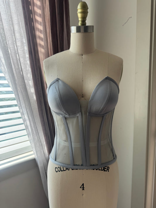 “Silver-Grey" Deep V Transparent Style Corset
